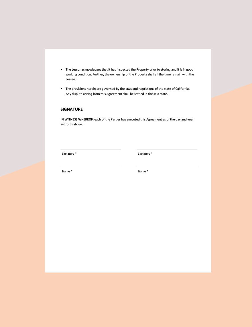 Self Storage Rental Agreement Template in Word PDF Google Docs Pages