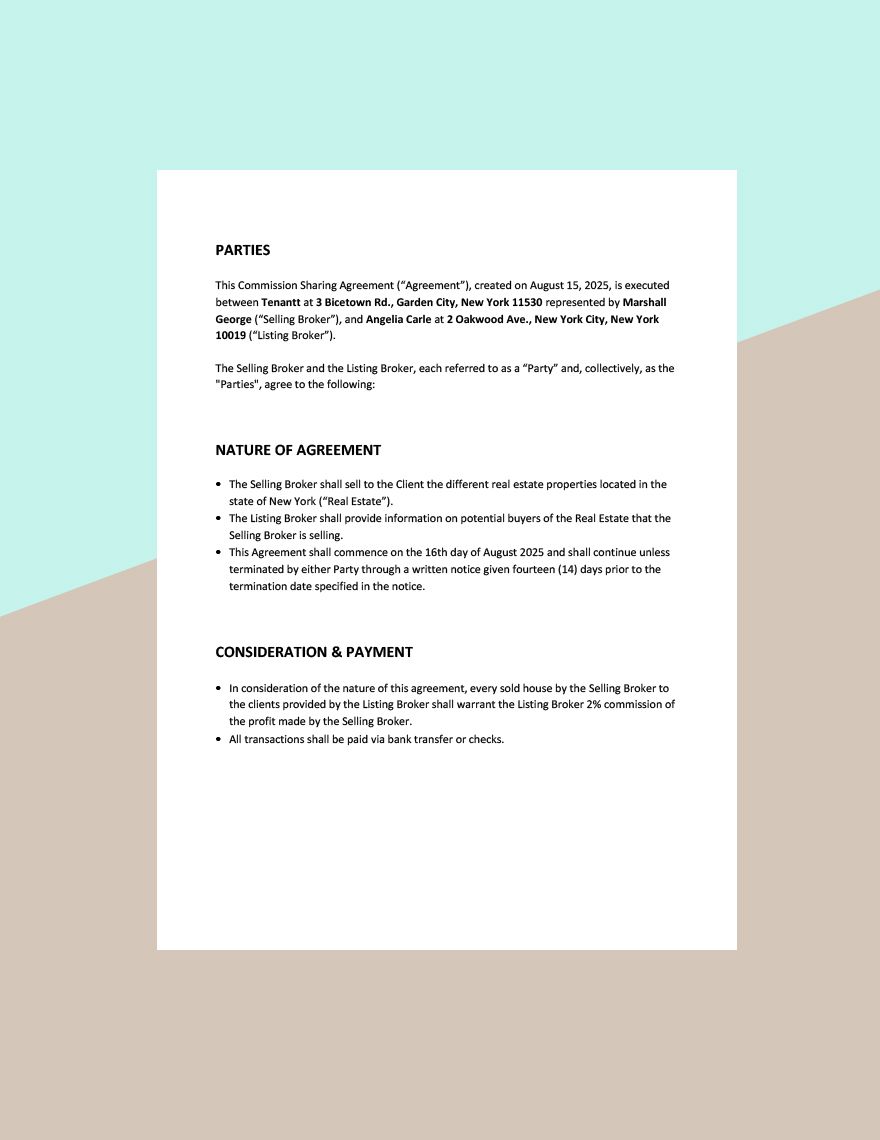 Commission Sharing Agreement Template