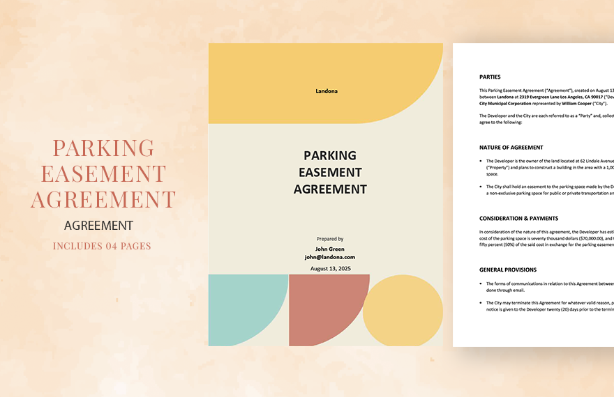 Parking Easement Agreement Template in Word, Google Docs, PDF, Apple Pages