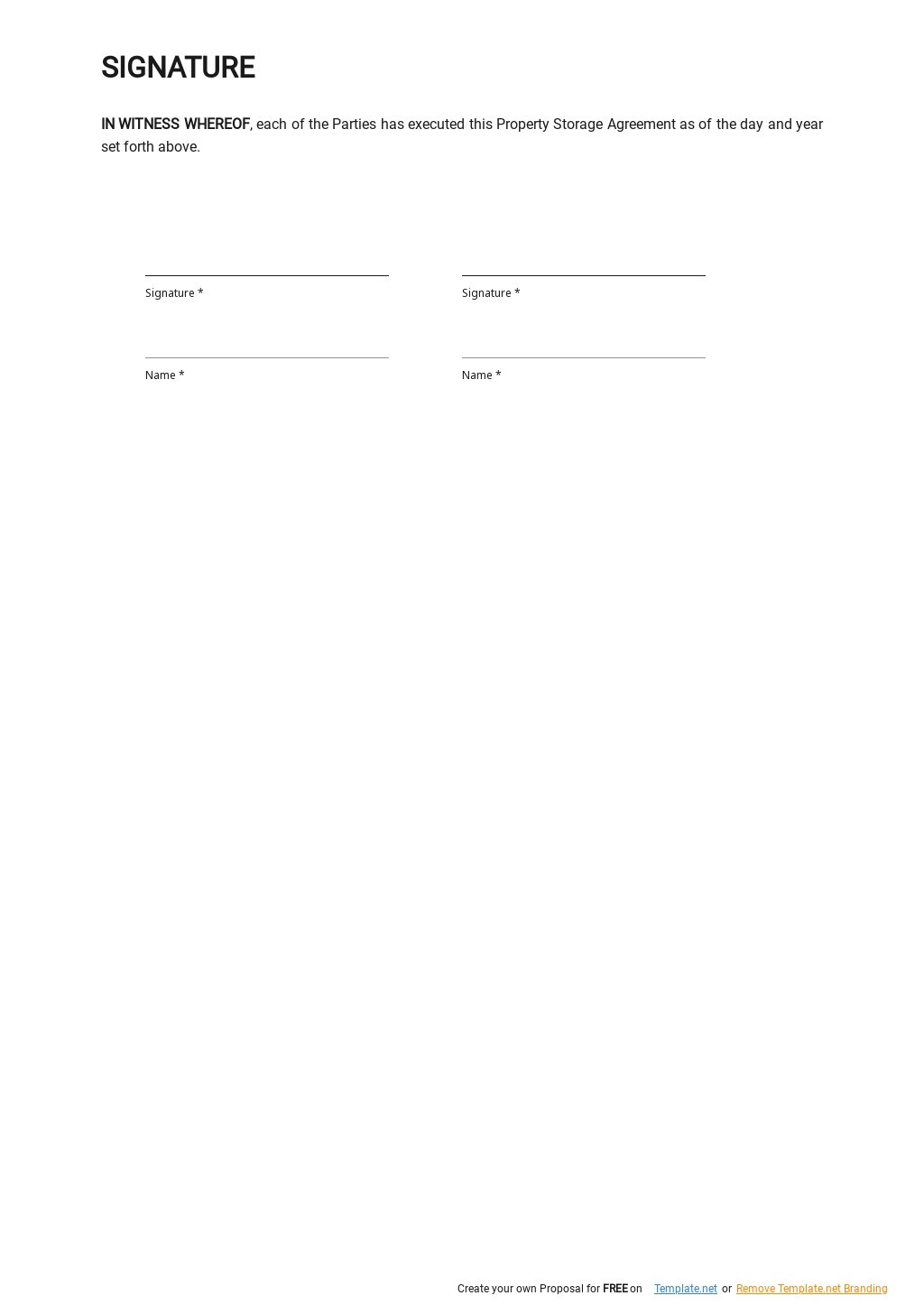 Property Storage Agreement Template in