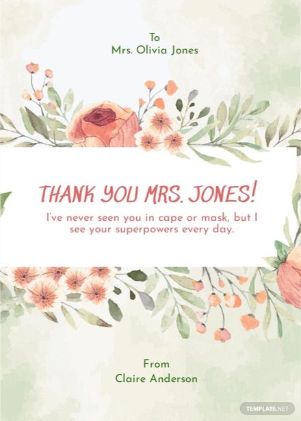 Printable Teacher Thank You Card Template