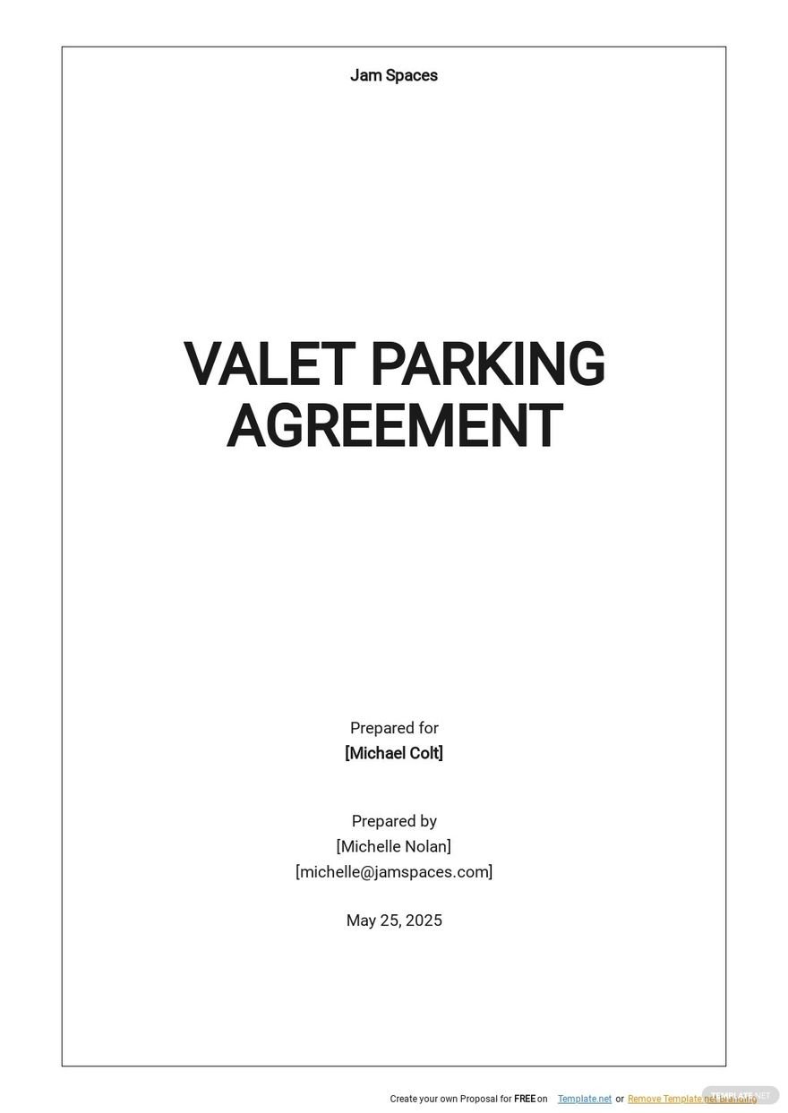 Valet Parking Agreement Template Google Docs, Word, Apple Pages