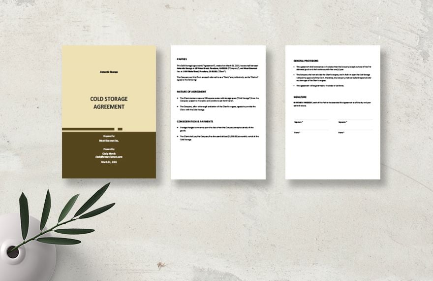 Cold Storage Agreement Template