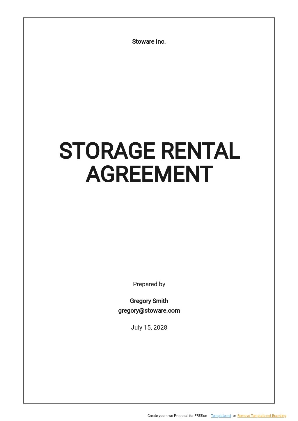 Self Storage Rental Agreement Template