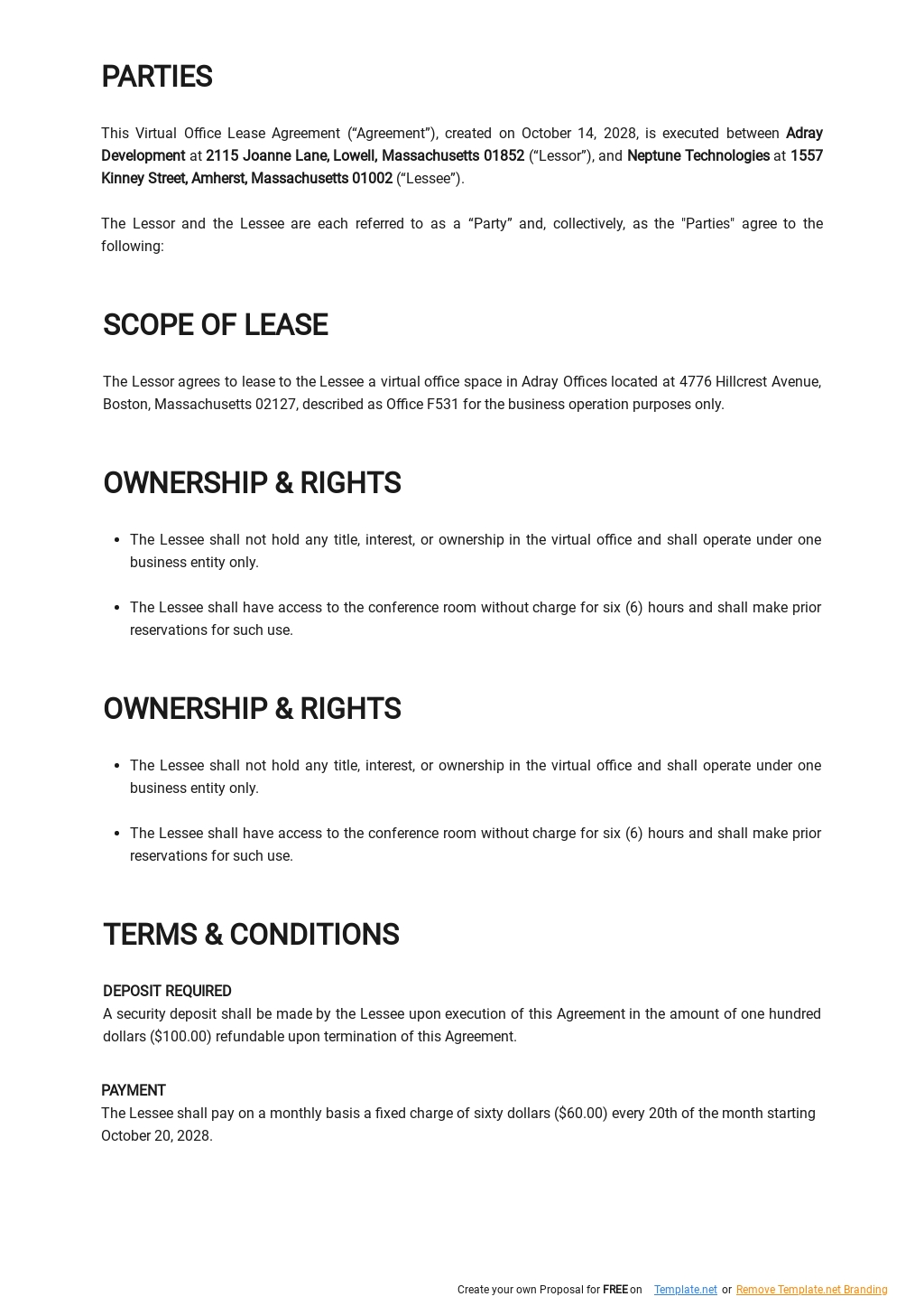 Virtual Office Lease Agreement Template