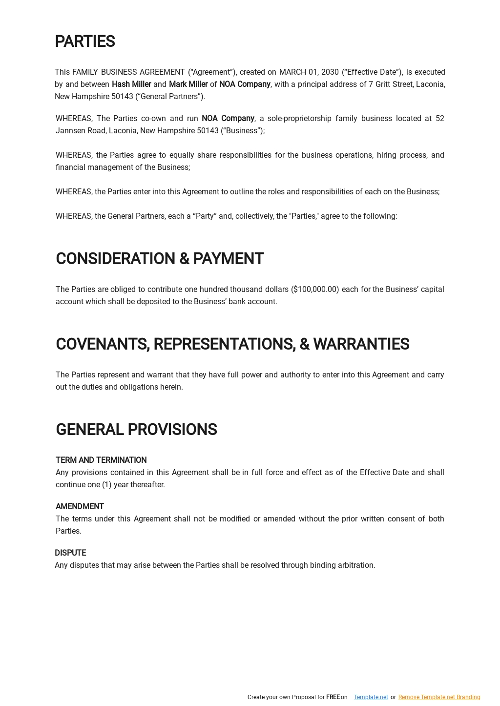 Family Business Agreement Template in | Template.net