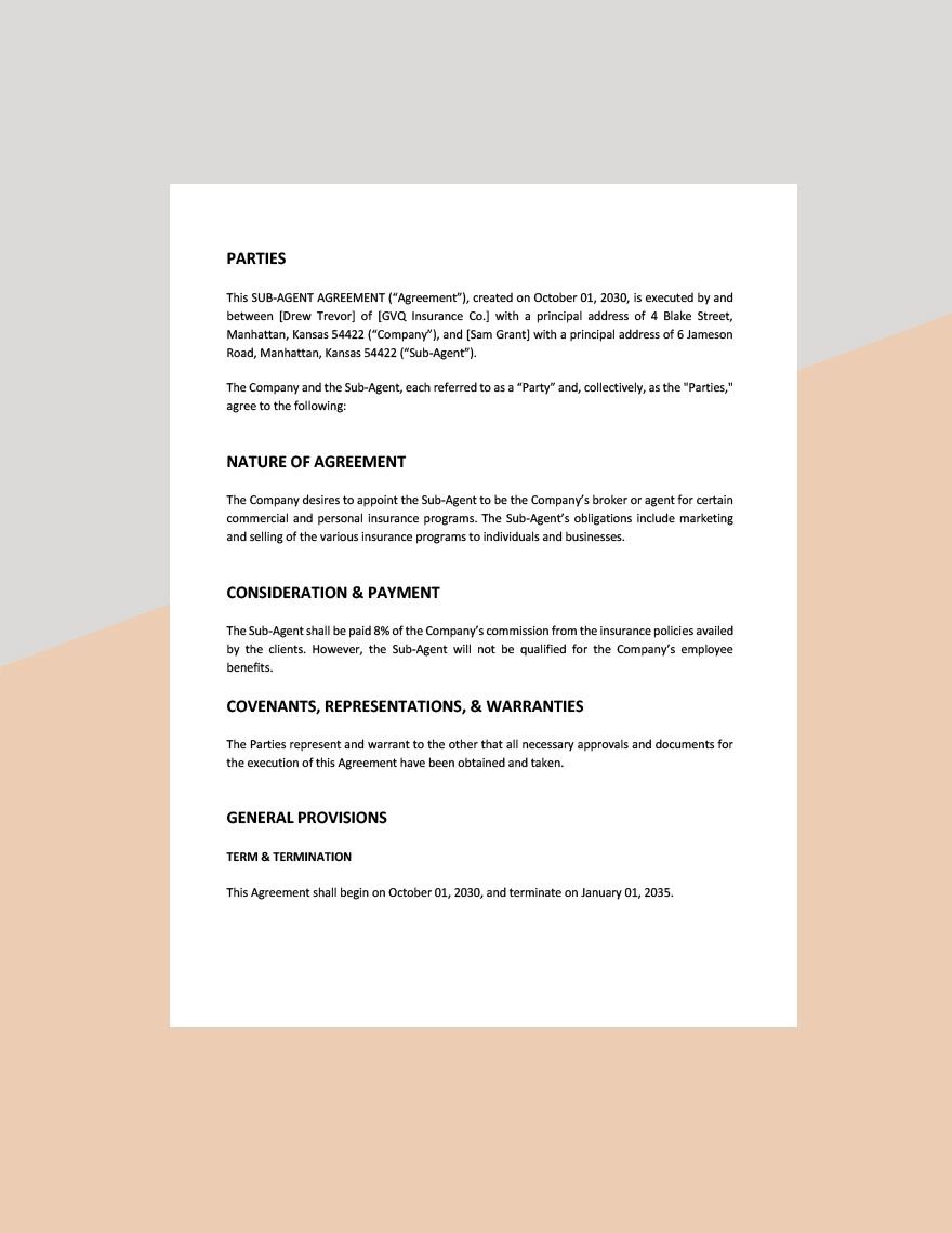 Sub-Agent Agreement Template
