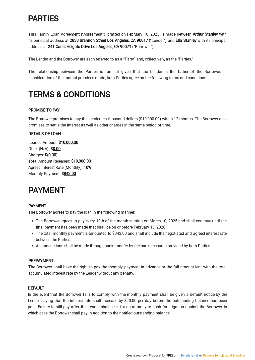 Family Loan Agreement Template in | Template.net