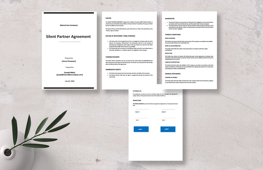 Silent Partner Agreement Template In Word Google Docs Pages