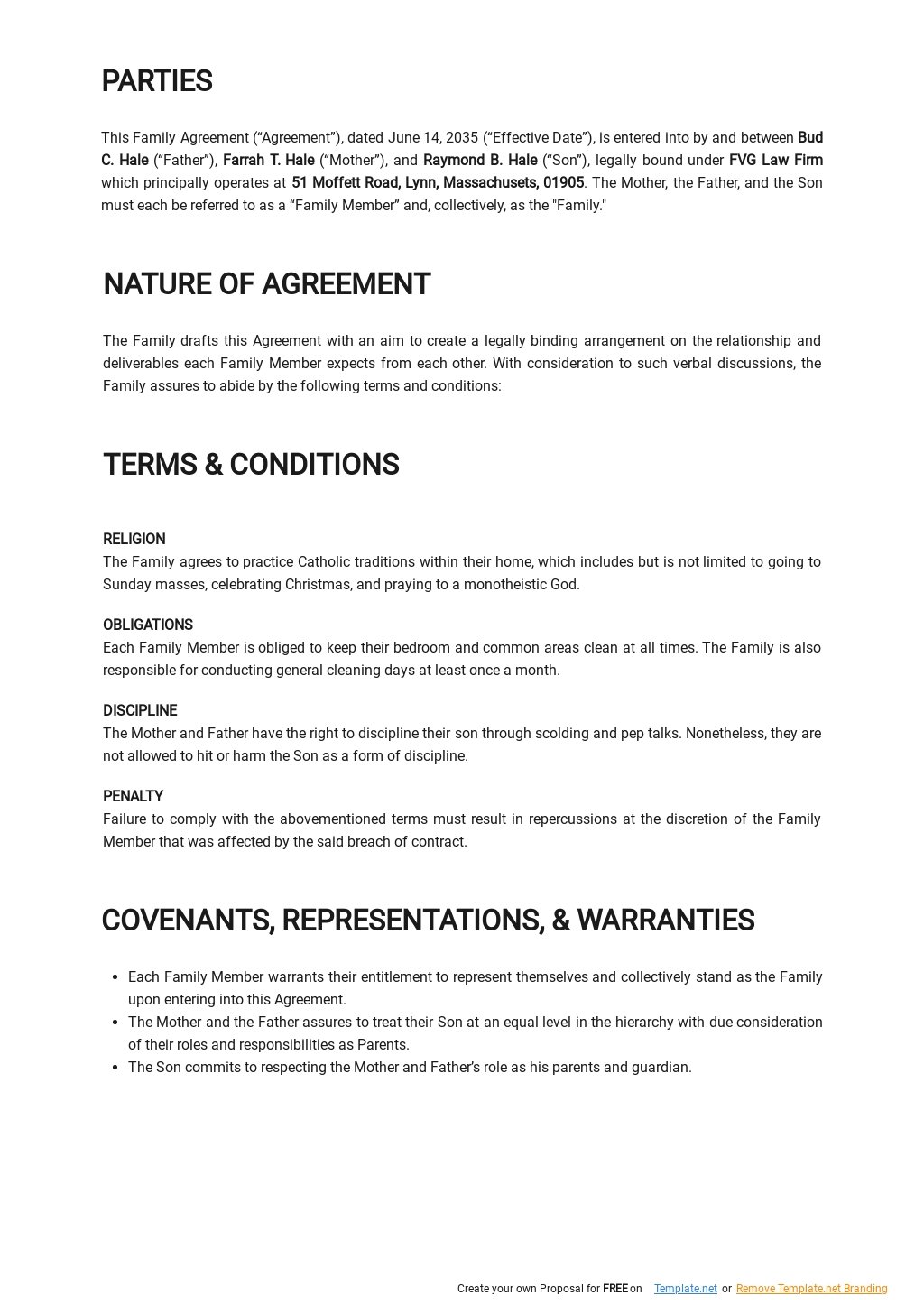Family Agreement Template in Template net