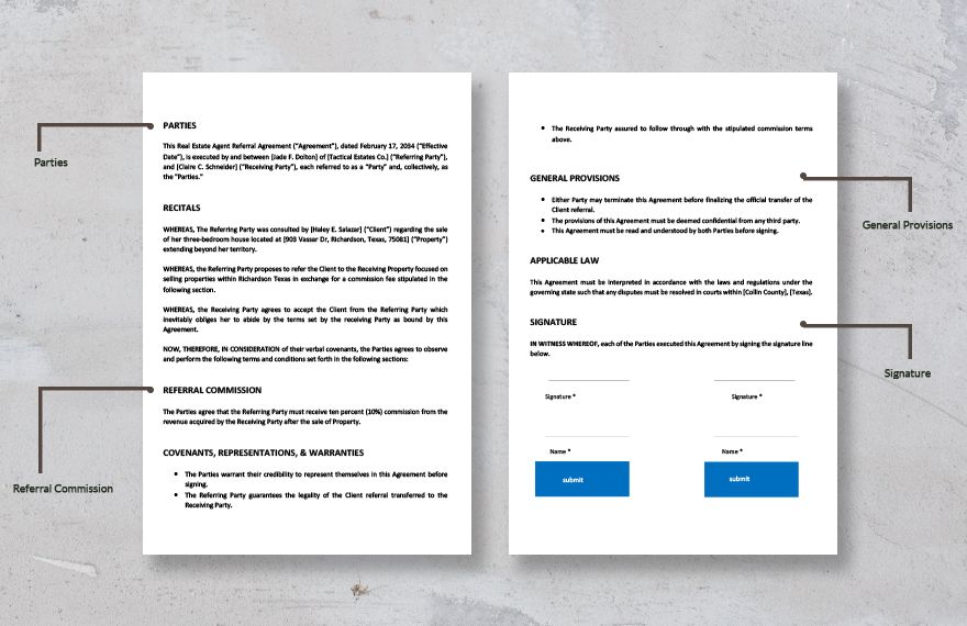 Real Estate Agent Referral Agreement Template