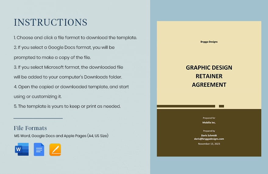 Graphic Design Retainer Agreement Template in MS Word, Pages, GDocsLink