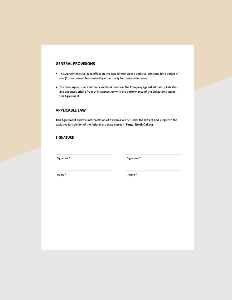 Commission Sales Agent Agreement Template