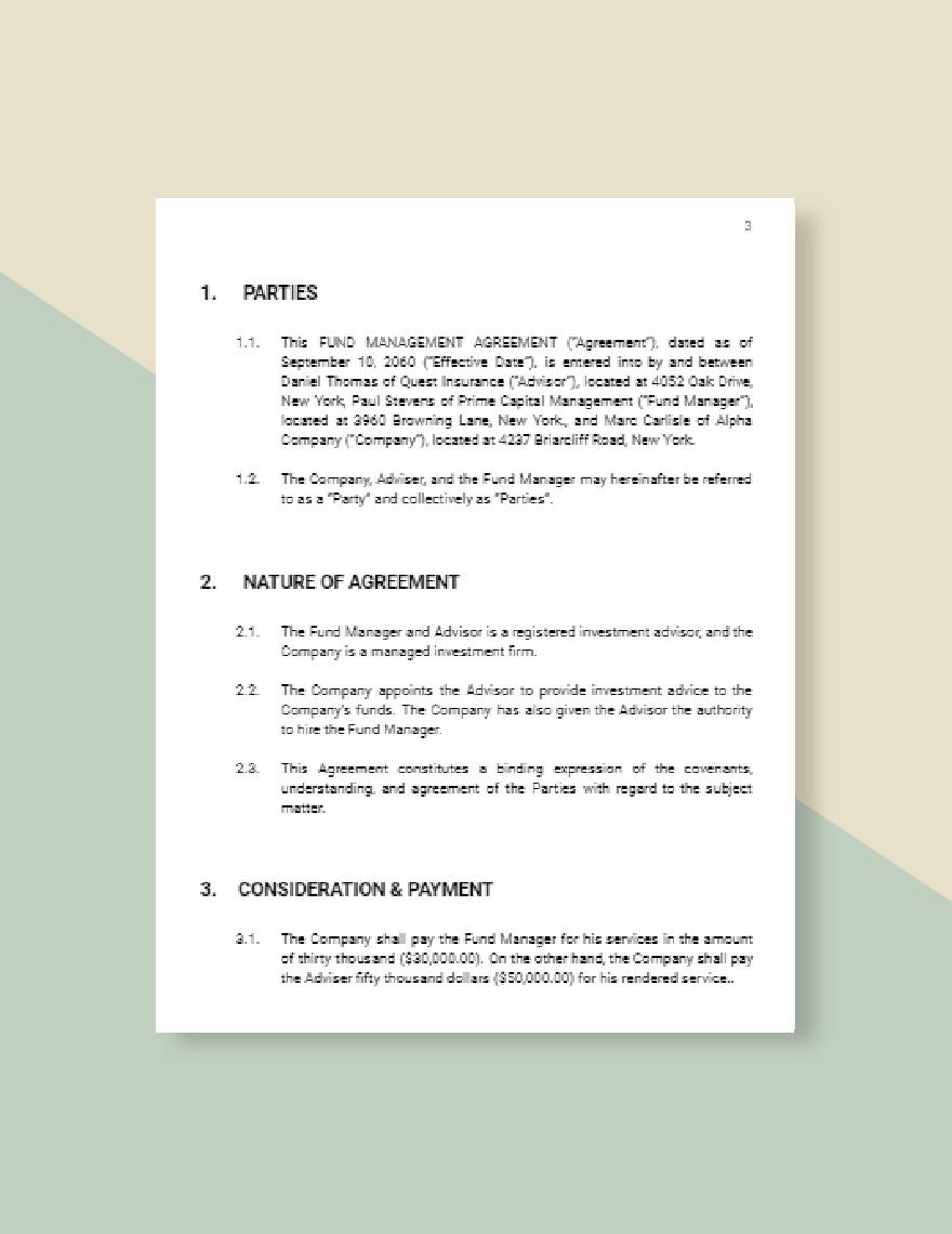 Fund Management Agreement Template 