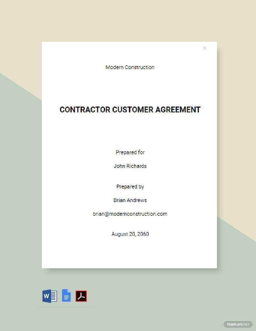 Contractor Customer Agreement Template 