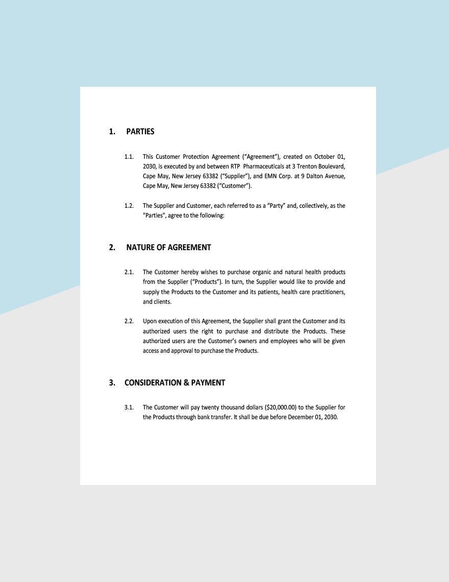 Customer Protection Agreement Template