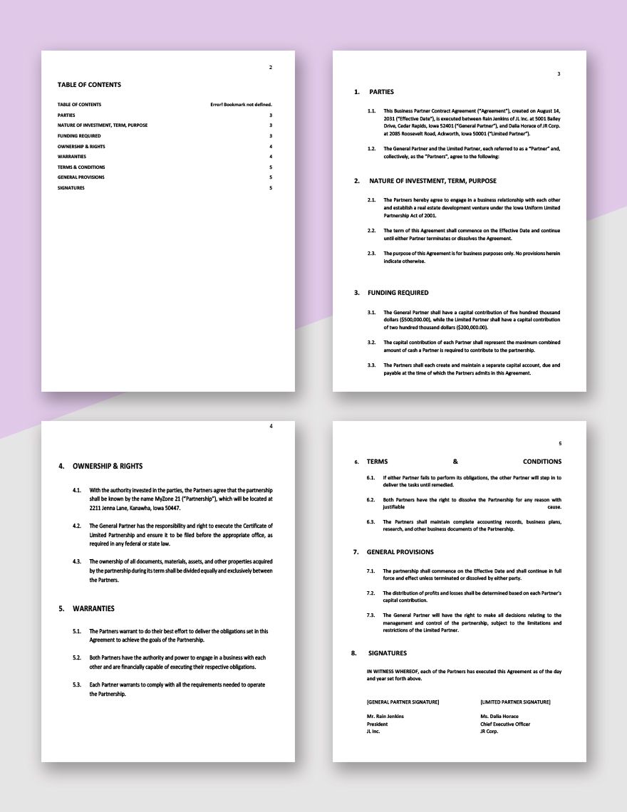 Business Partner Contract Agreement Template