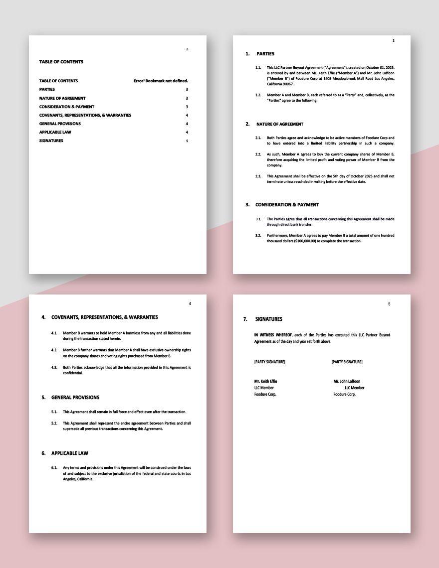 LLC Partner Buyout Agreement Template in PDF Word Google Docs Pages