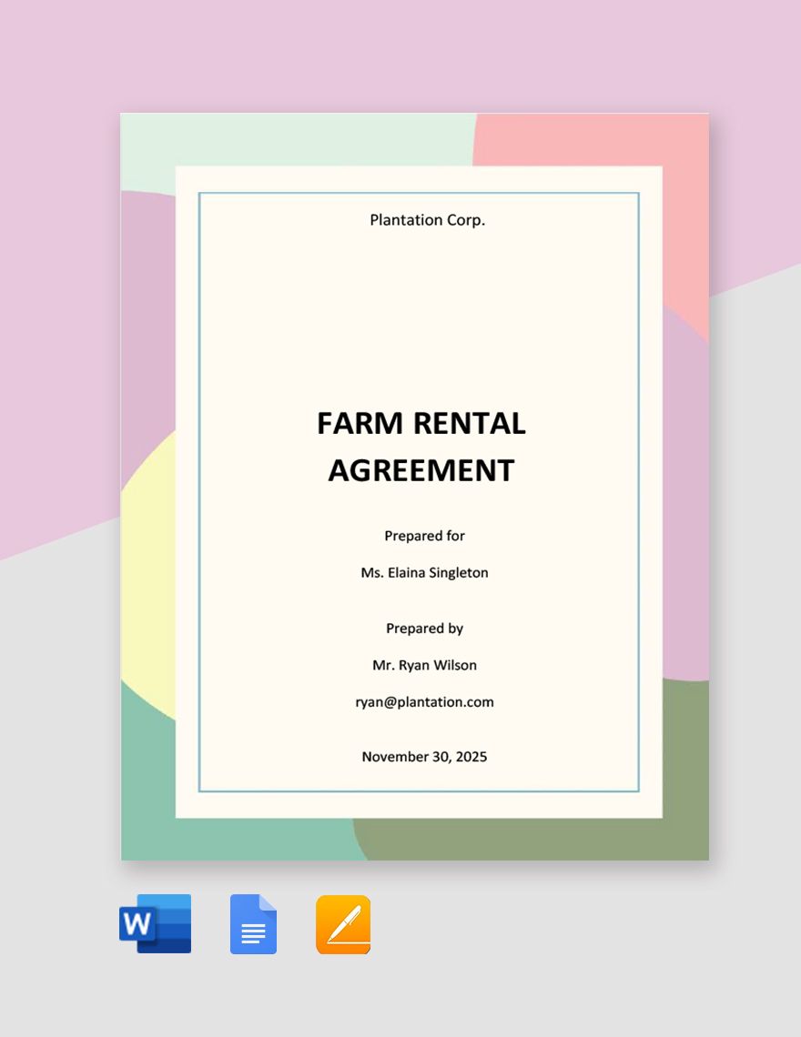 Farm Rental Agreement Template in PDF, Word, Google Docs, Pages - Download | Template.net