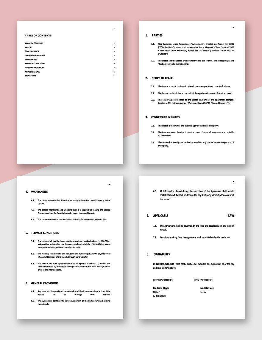 Common Lease Agreement Template