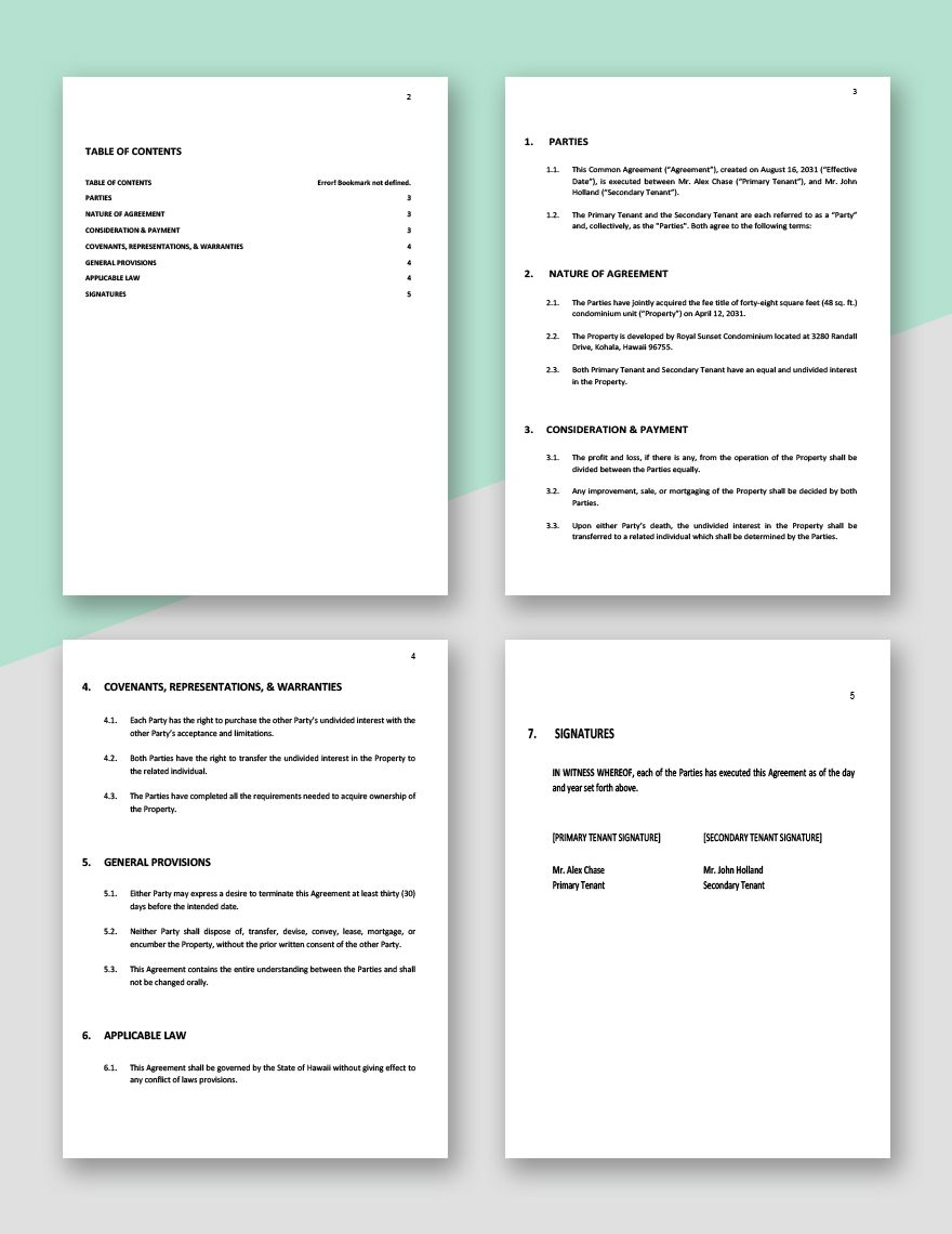 Common Agreement Template