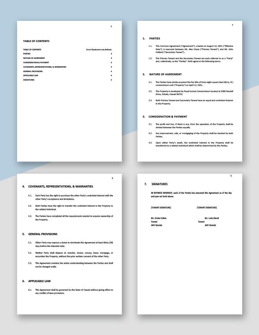Tenants in Common Agreement Template