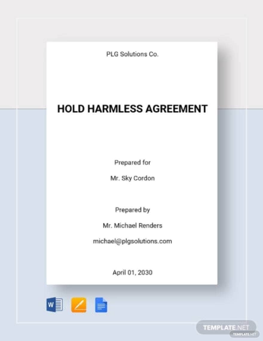 Blank Hold Harmless Agreement Template - Google Docs, Word, PDF ...