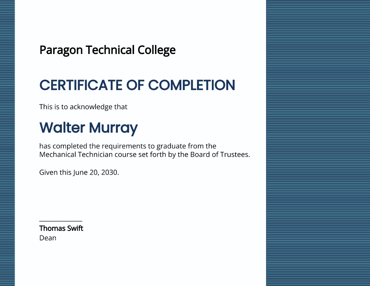 Mechanical Diploma Certificate Template
