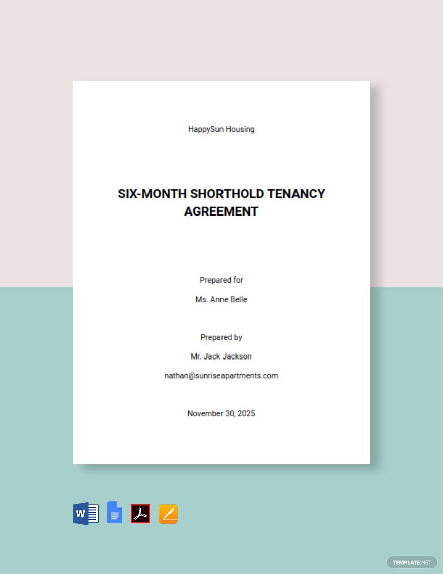 6 Month Shorthold Tenancy Agreement Template