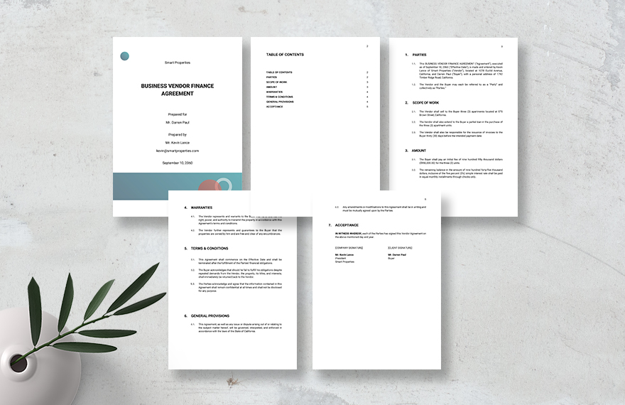 Business Vendor Finance Agreement Template Download In Word Google 