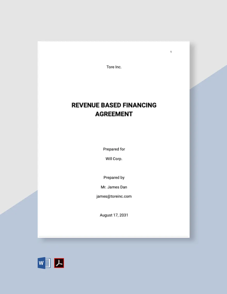 Free Revenue Based Financing Agreement Template