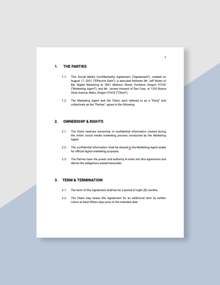 Social Media Confidentiality Agreement Template