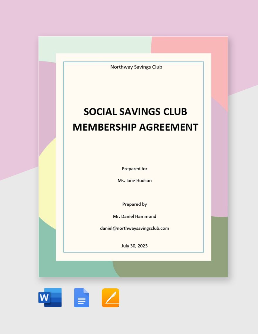 Social Savings Club Membership Agreement Template
