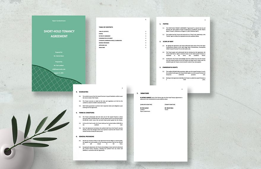 Short-hold Tenancy Agreement Template