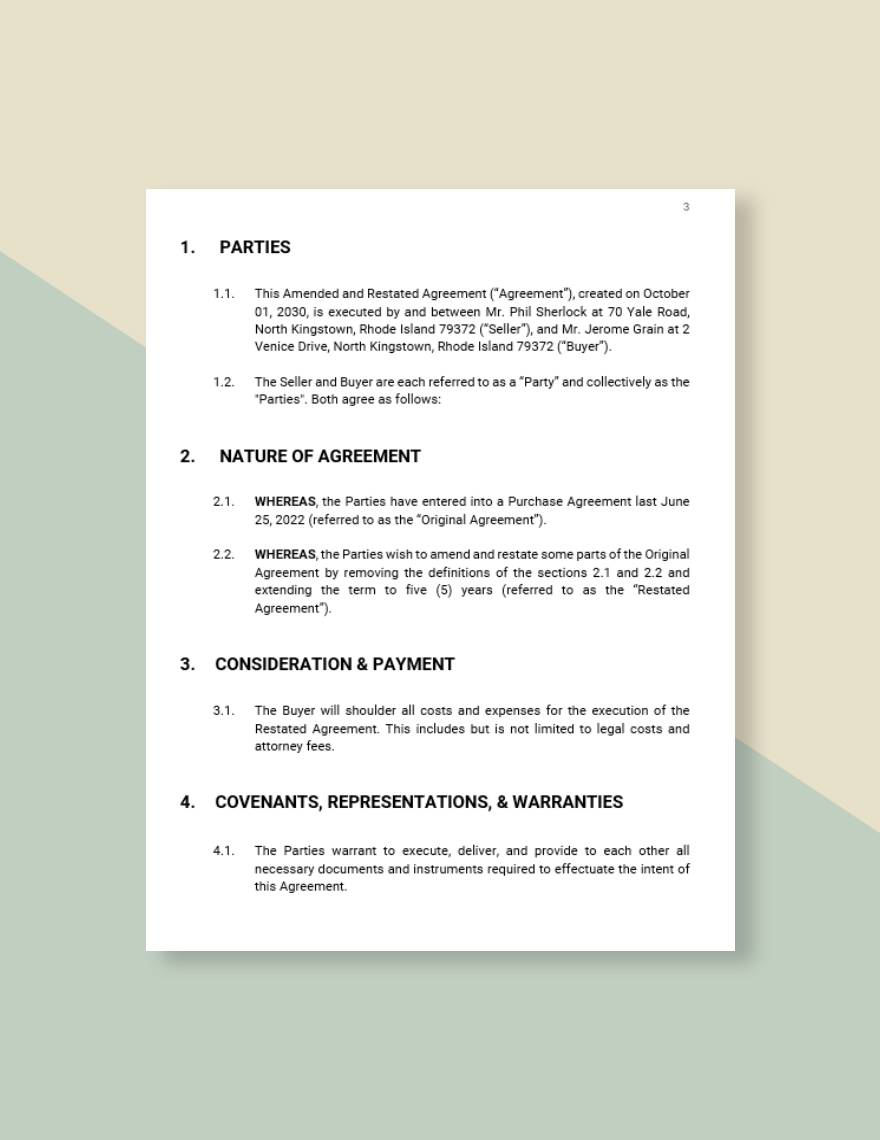 Amended and Restated Agreement Template - Google Docs, Word, PDF ...