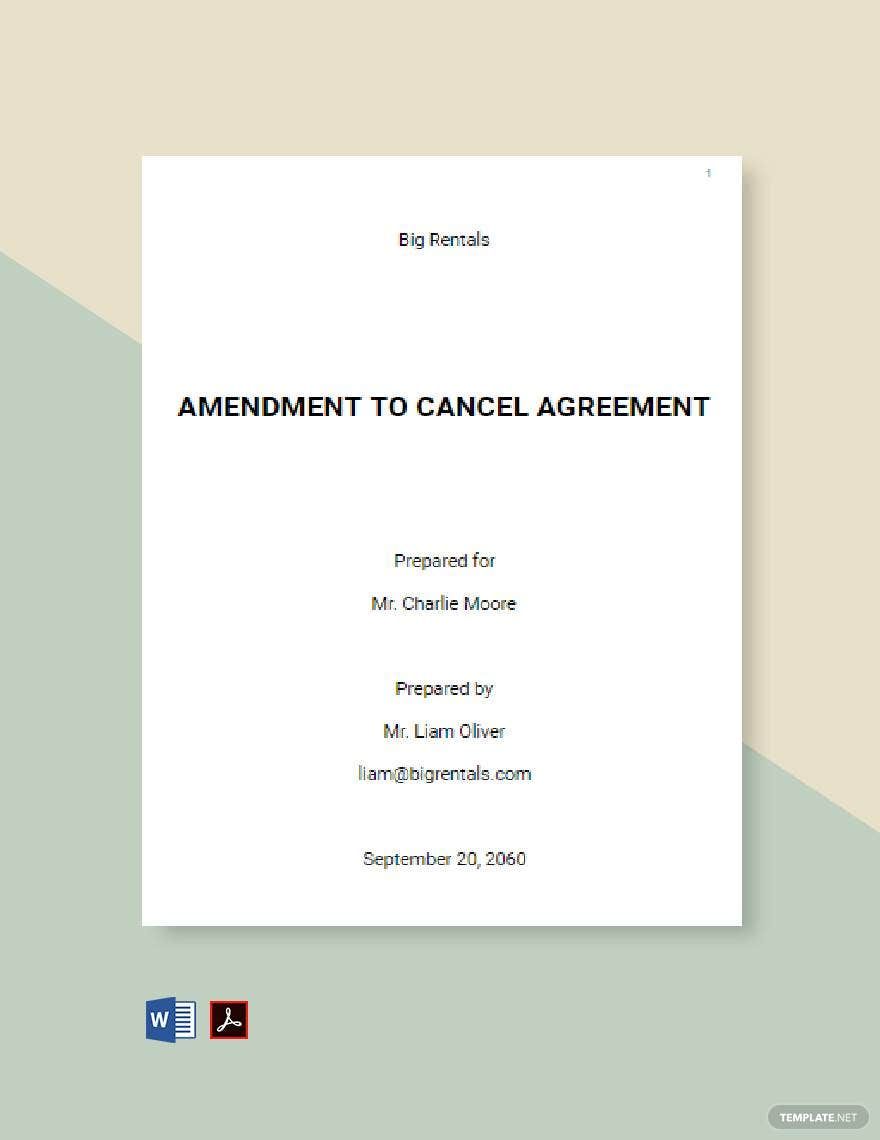 Amendment to Cancel Agreement Template 