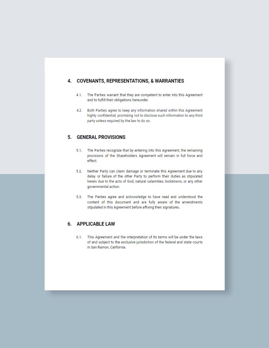 Amendment To Shareholders Agreement Template - Google Docs, Word, Pdf 