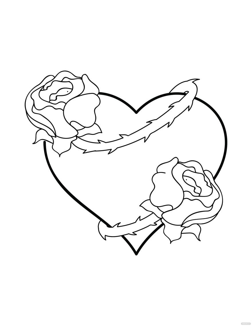 Heart and Rose Coloring Page for Adults