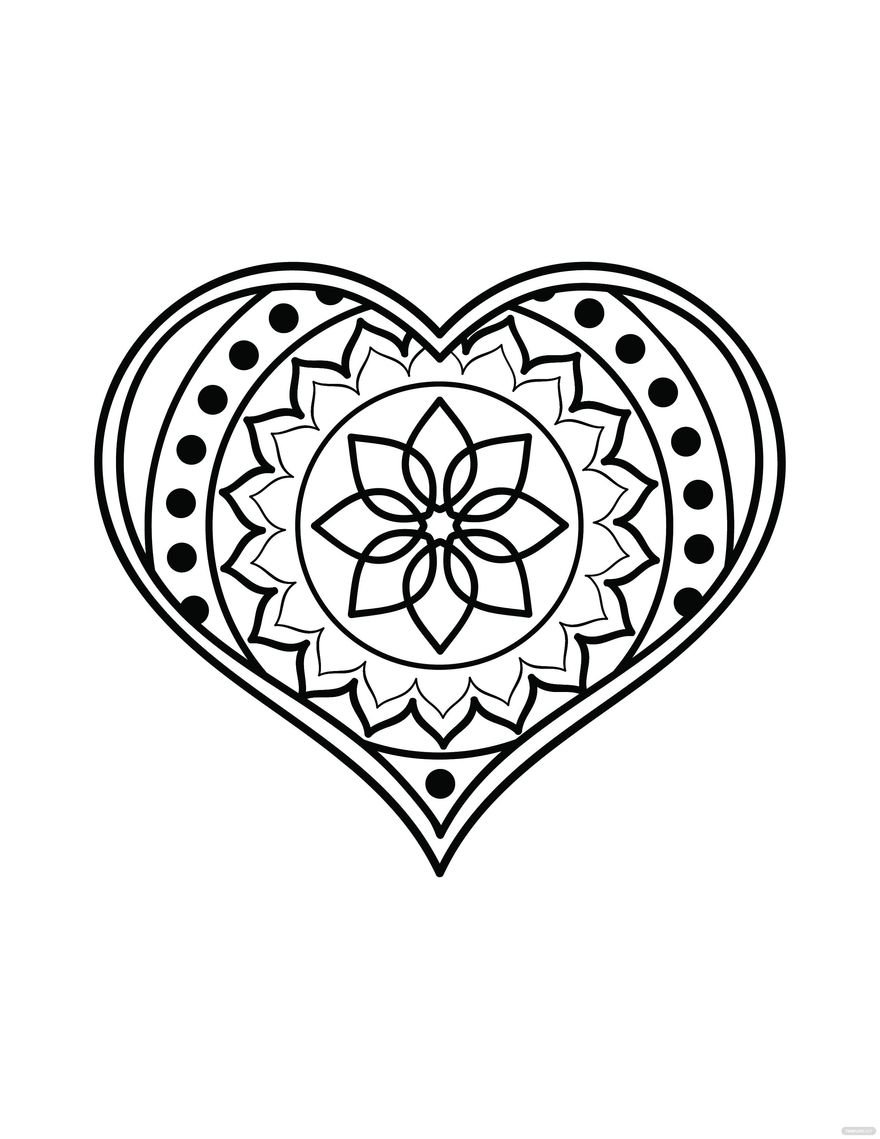 Free Mandala Heart Coloring Page for Adults in PDF, Illustrator, EPS, SVG, JPG, PNG