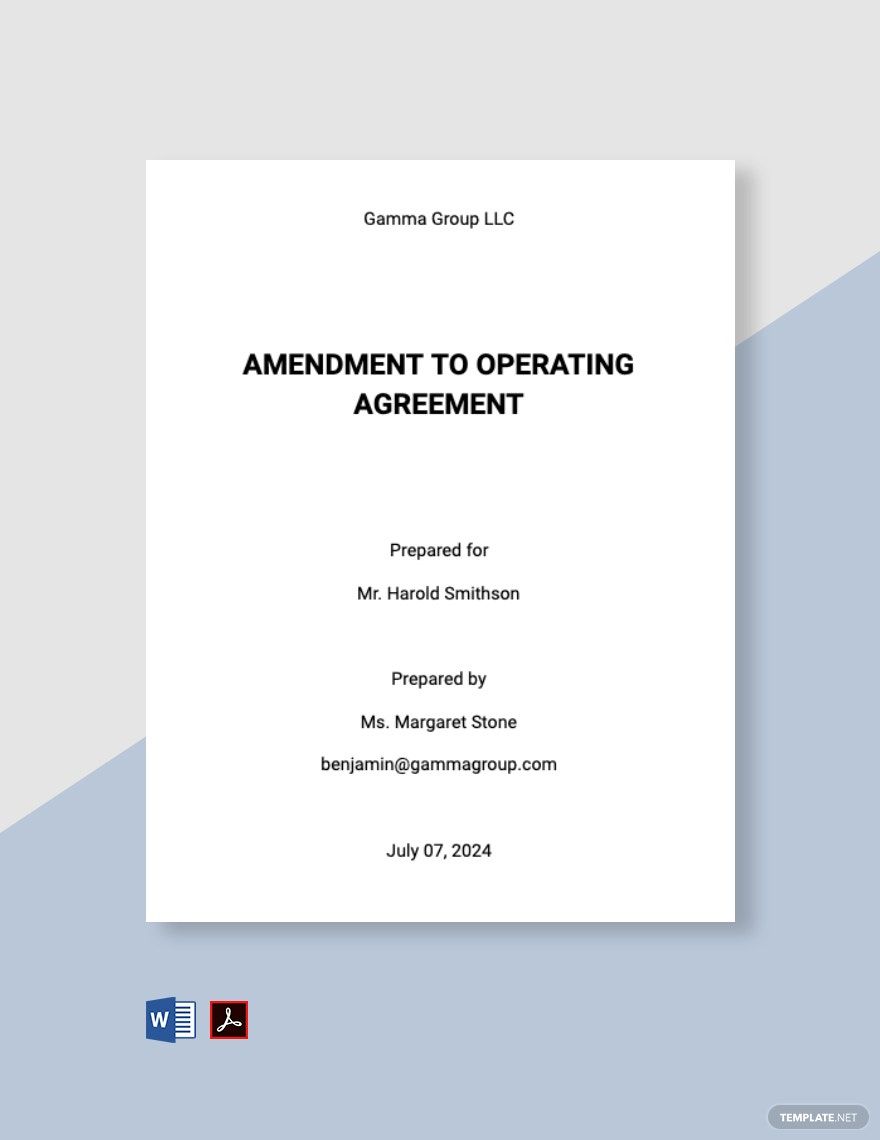 Amendment To Operating Agreement Template