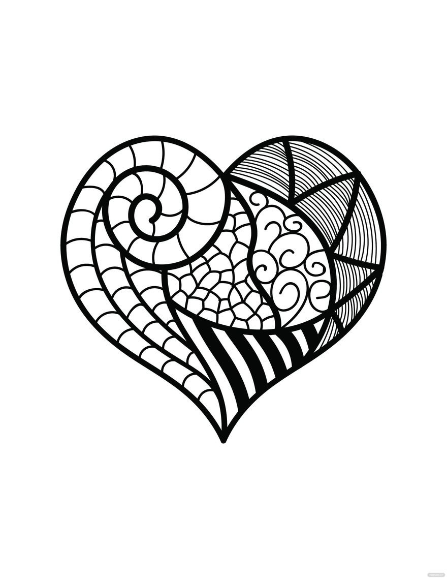 Zentangle Heart Coloring Page for Adults