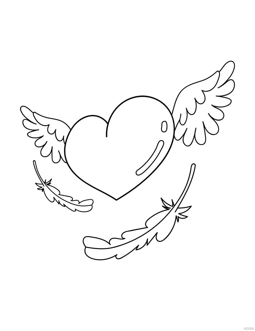 Free Heart With Angel Wings Coloring Page