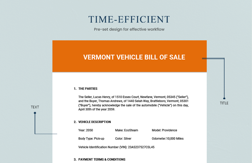 Vermont Vehicle Bill of Sale Template 