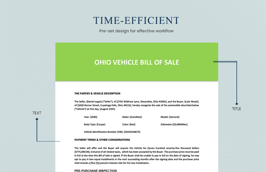 Ohio Vehicle Bill of Sale Template 