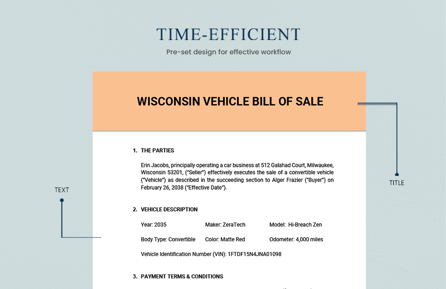 Wisconsin Vehicle Bill of Sale Template