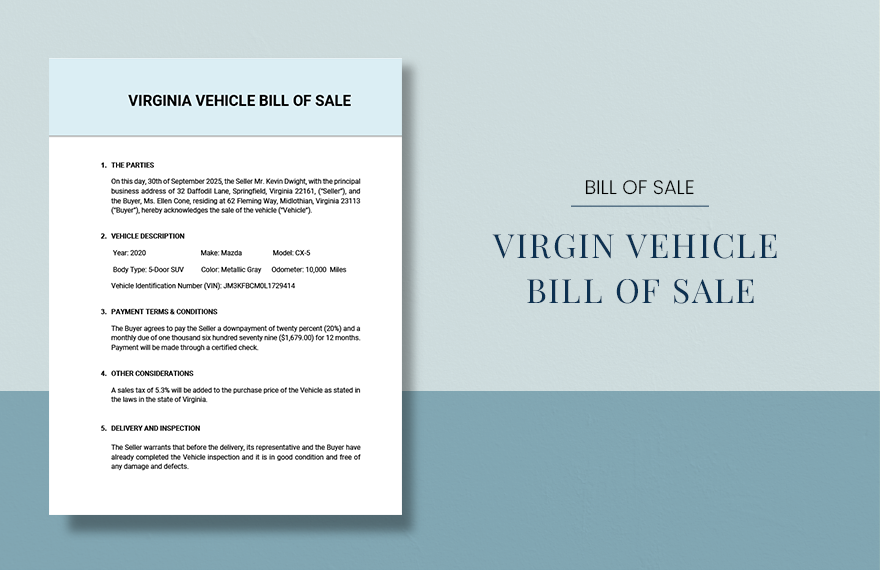 Virginia Vehicle Bill of Sale Form Template