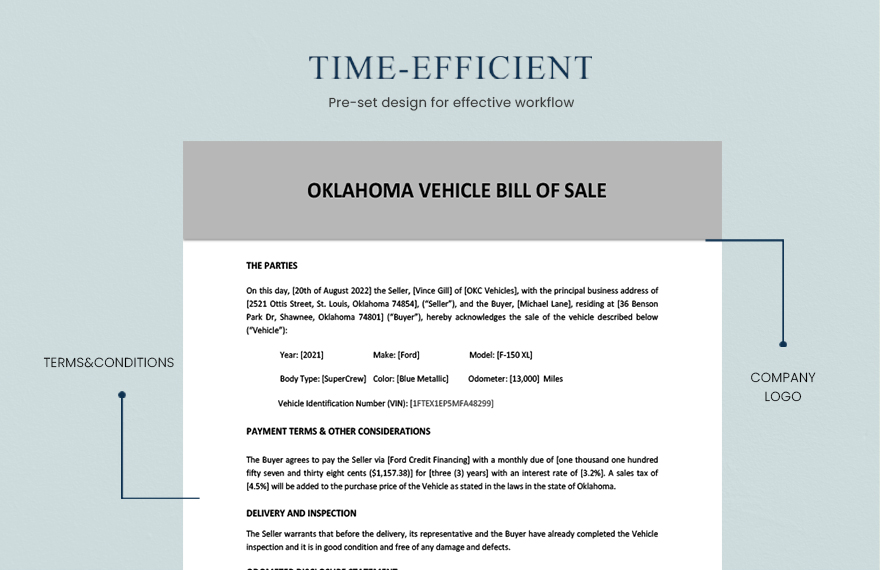 Oklahoma Vehicle Bill Of Sale Template