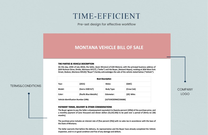 Montana Vehicle Bill Of Sale Template