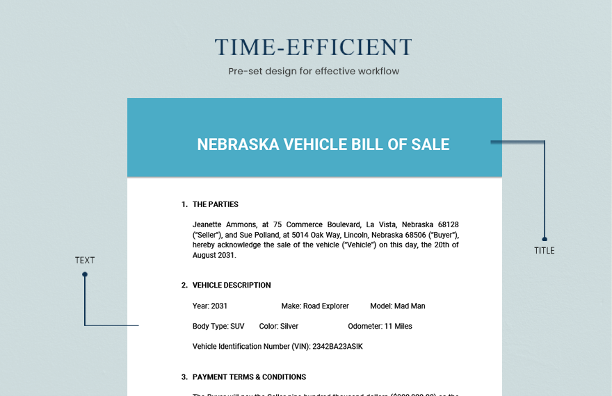 Nebraska Vehicle Bill Of Sale Template