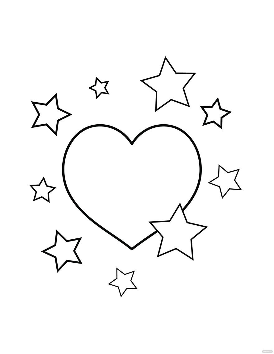 Stars and Heart Coloring Page